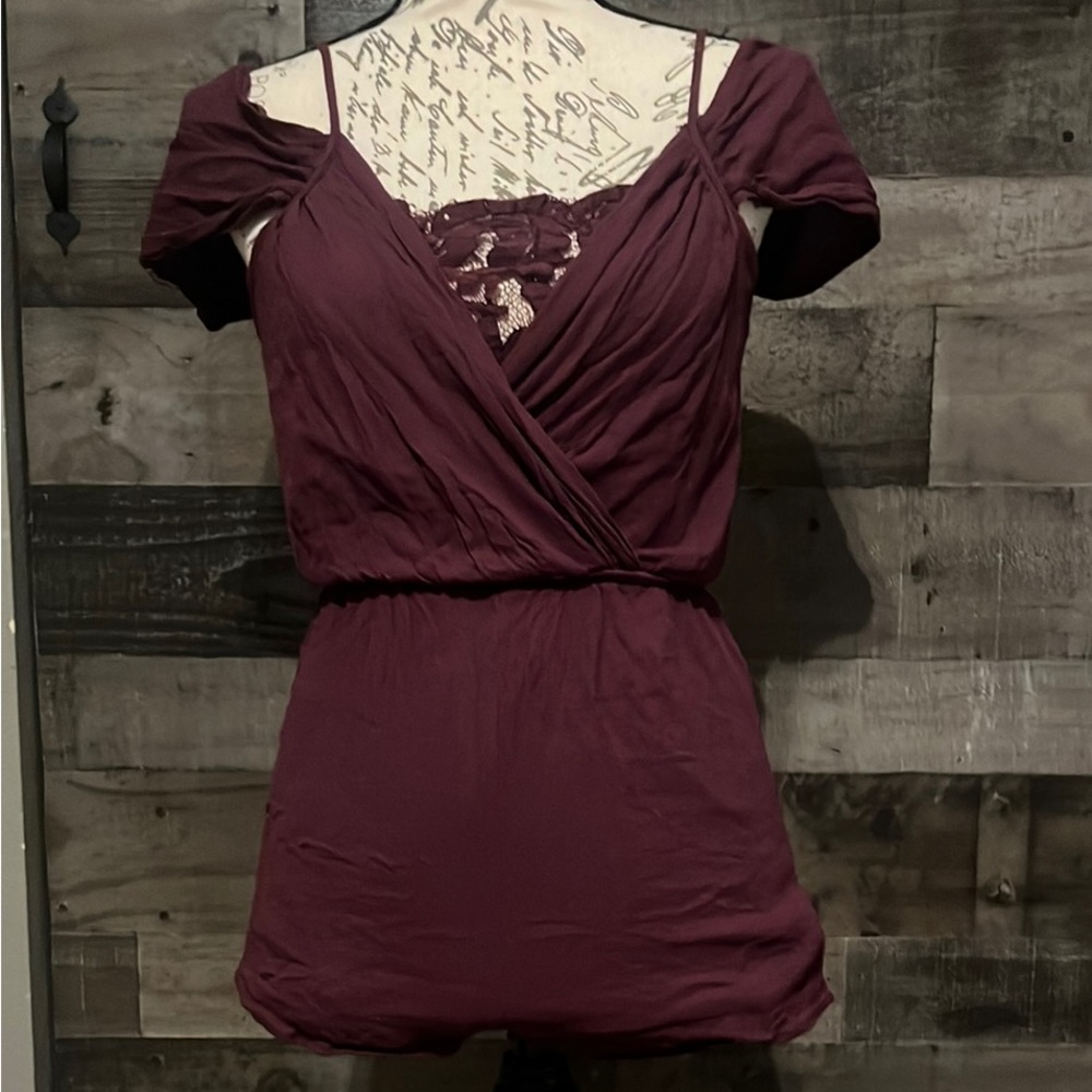 Burgundy Off-Shoulder Romper